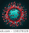 Detailed Coronavirus Illustration with Red Outer Layer and Blue Interior 138178128
