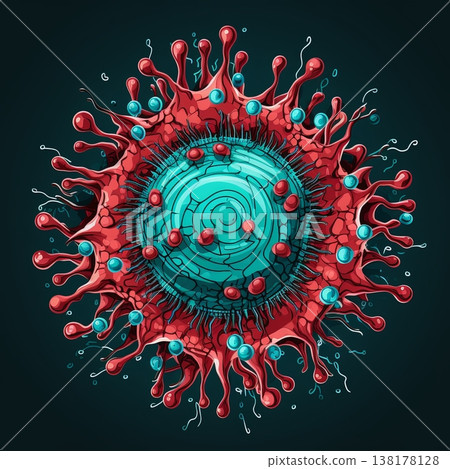 Detailed Coronavirus Illustration with Red Outer Layer and Blue Interior 138178128