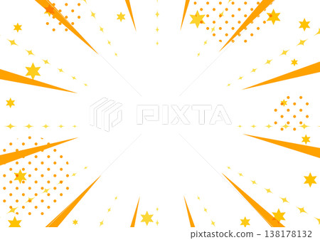 慶祝與促銷，閃亮的星星和橙色焦點線邊框背景，星點爆炸，強調設計 138178132