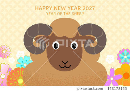 Year of the Sheep 2027 postcard template vector illustration 138178133