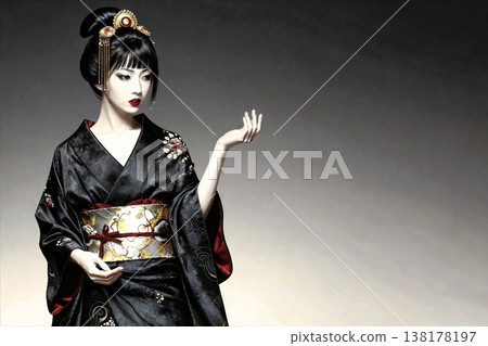 A woman in a kimono against a black background A woman in a kimono against a black background 138178197
