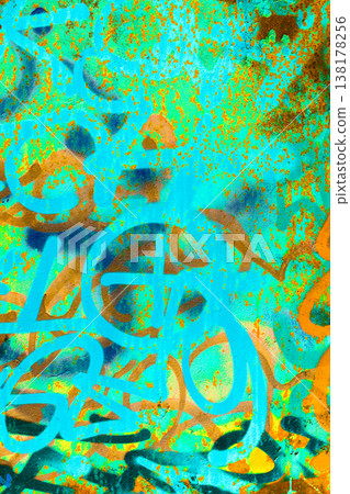 Graffiti on Rusty Metal Surface with Teal and Orange Spray Paint Graffiti on Rusty Metal Surface with Teal and Orange Spray Paint 138178256