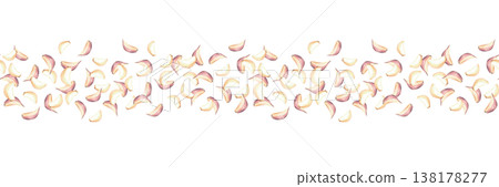 Watercolor Garlic cloves seamless border. Hand drawn fragrant garden vegetables, food spice, hot seasoning. Illustration on isolated white background for product packaging, kitchen stripped fabric. Watercolor Garlic cloves seamless border. Hand drawn fragrant garden vegetables, food spice, hot seasoning. Illustration on isolated white background for product packaging, kitchen stripped fabric. 138178277
