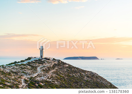 Cape Spencer lighthouse at sunset with rugged voast, Yorke Peninsula 138178360