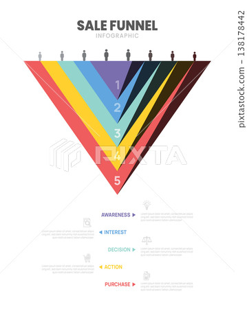 Infographic funnel template for business. 5 Level Sales funnel diagram, presentation vector. Infographic funnel template for business. 5 Level Sales funnel diagram, presentation vector. 138178442
