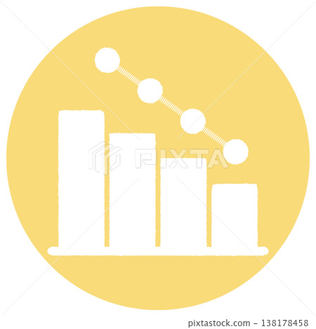 Simple line and bar graph icons, downward sloping to the right, yellow background. Simple line and bar graph icons, downward sloping to the right, yellow background. 138178458