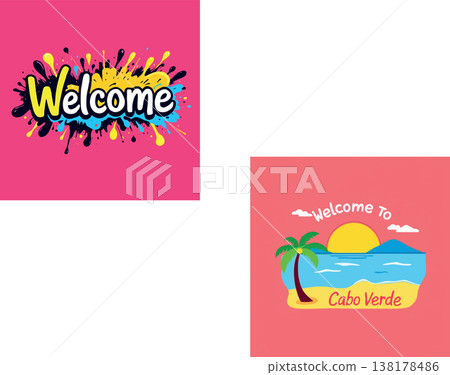 Vsai colorful welcome text with abstract paint splashes 138178486