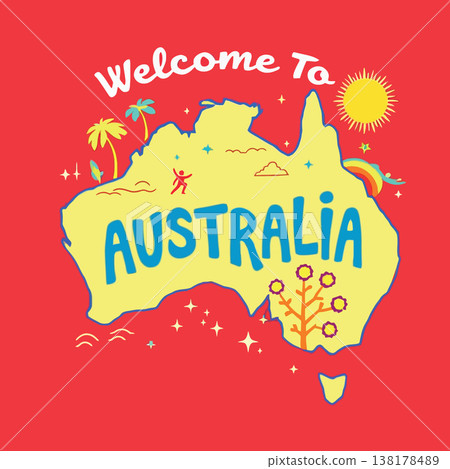 Vsai australia map welcoming tourists to discover country Vsai australia map welcoming tourists to discover country 138178489