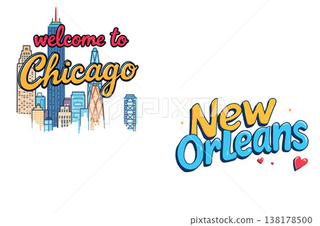 Vsai welcome to chicago skyline new orleans travel typography 138178500
