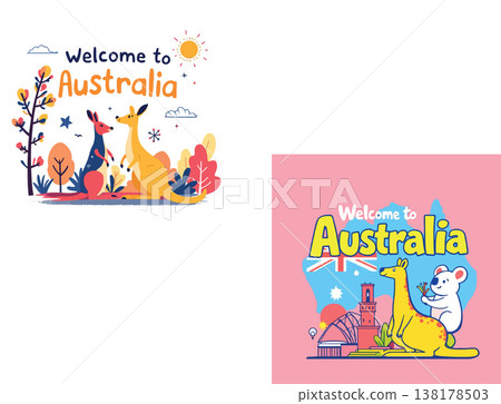Vsai welcoming animals and landmarks promoting australia travel 138178503