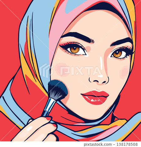 Vsai muslim woman applying makeup pop art illustration 138178508