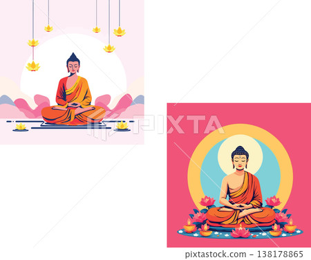 Vsai gautama buddha meditating surrounded by spiritual lotus flowers Vsai gautama buddha meditating surrounded by spiritual lotus flowers 138178865