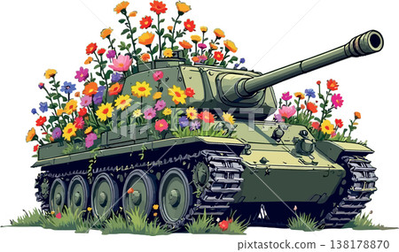 Vsai tank growing colorful flowers symbolizing peace and new life Vsai tank growing colorful flowers symbolizing peace and new life 138178870