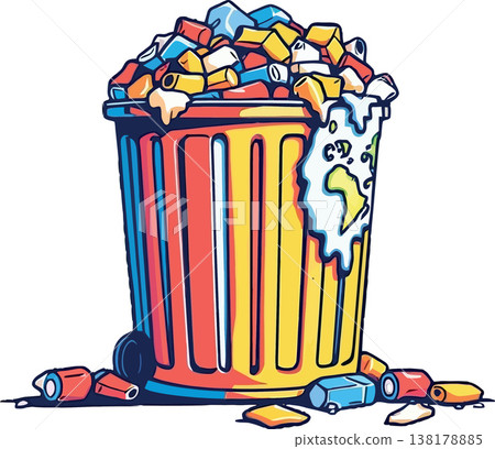 Vsai trash can overflowing with global waste and pollution 138178885