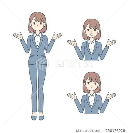 一組年輕女商人舉起雙手的插圖。 一組年輕女商人舉起雙手的插圖。 138178926