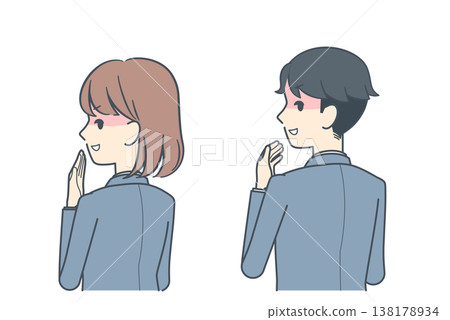 一幅插圖,描繪了一對年輕的商人夫婦轉過身來看著觀眾,並發出嘲諷的笑聲。 一幅插圖,描繪了一對年輕的商人夫婦轉過身來看著觀眾,並發出嘲諷的笑聲。 138178934