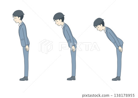 A set of illustrations depicting the angle of a bow: a young businessman. 138178955