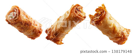Set of Australia Chiko Roll or crispy fried chicken wrap stuffed with melted cheese, bell peppers, and meat, on white background Set of Australia Chiko Roll or crispy fried chicken wrap stuffed with melted cheese, bell peppers, and meat, on white background 138179148