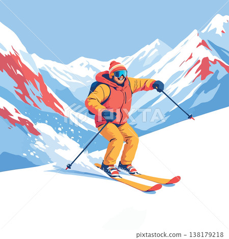 Vsai skier enjoying winter sports downhill on snowy mountain Vsai skier enjoying winter sports downhill on snowy mountain 138179218