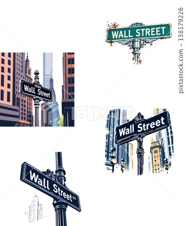 Vsai wall street signs representing new york city finance 138179226