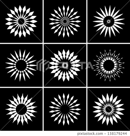 Flower Icons on Black Background. Design Elements Set. Flower Icons on Black Background. Design Elements Set. 138179244