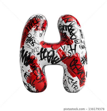 Inflatable letter H covered in graffiti art isolated on white background, representing urban creativity and bold street concept Inflatable letter H covered in graffiti art isolated on white background, representing urban creativity and bold street concept 138179378