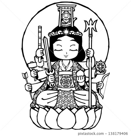 八臂弁財天（閉眼，單色）[稍後將發布帶有較小光環的修訂版。 ] 138179406