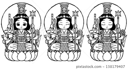 Set - Eight-Armed Benzaiten (Monochrome) [A revised version with a smaller halo will be released at a later date.] 138179407
