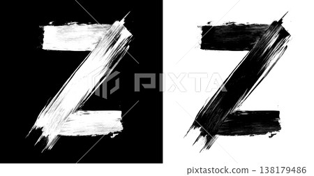 Brushstroke letter Z in bold grunge style on split isolated black and white background, symbolizing contrast and creativity Brushstroke letter Z in bold grunge style on split isolated black and white background, symbolizing contrast and creativity 138179486