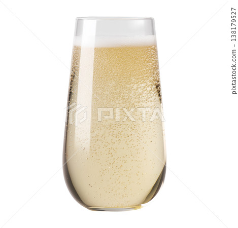 Closeup of champagne flute with golden bubbles isolated on white background symbolizing celebration and elegance Closeup of champagne flute with golden bubbles isolated on white background symbolizing celebration and elegance 138179527