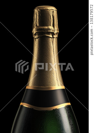 Closed champagne bottle with golden foil and sparkling wine inside no label on dark backdrop with clipping path Closed champagne bottle with golden foil and sparkling wine inside no label on dark backdrop with clipping path 138179572