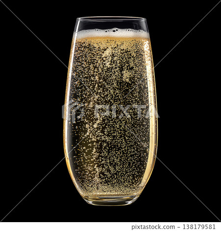 Trumpet clear wine glass filled with sparkling champagne and bubbles on black background with clipping path Trumpet clear wine glass filled with sparkling champagne and bubbles on black background with clipping path 138179581
