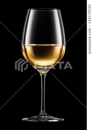 A clear wine glass filled with white wine isolated on dark background with clipping path, concept of elegance refinement A clear wine glass filled with white wine isolated on dark background with clipping path, concept of elegance refinement 138179595