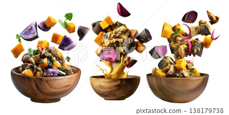 Papua New Guinea Taro and Sweet Potato Stew, thick stew of root vegetables and leafy greens, isolated on white background Papua New Guinea Taro and Sweet Potato Stew, thick stew of root vegetables and leafy greens, isolated on white background 138179738