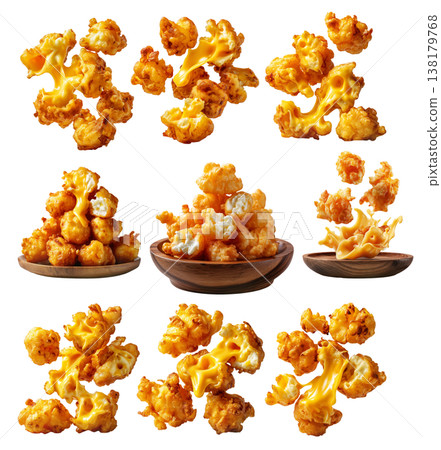 Deep-fried cheese curds balls served in wooden bowl, isolated on white transparent background. Concept of United States dishes Deep-fried cheese curds balls served in wooden bowl, isolated on white transparent background. Concept of United States dishes 138179768
