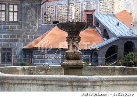 Stone fountain in the courtyard of Cesky Krumlov Castle 138180139