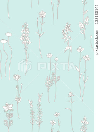 由各種自然、簡單的花卉植物組成的無縫圖案。 138180145