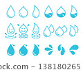 一組簡單的水滴、水滴和水主題圖示。 138180265