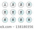 Round Chronometer Timer Set 5-60 Min, isolated on transparent background. Stopwatch Icons Vector Collection 138180356