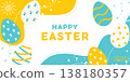 Happy Easter banner with colorful eggs and abstract spring design. Vector illustration 138180357