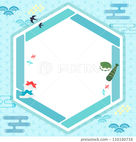 Japanese-style hexagonal frame for Children's Day (Tango no Sekku) 2_No text_Square Japanese-style hexagonal frame for Children's Day (Tango no Sekku) 2_No text_Square 138180738
