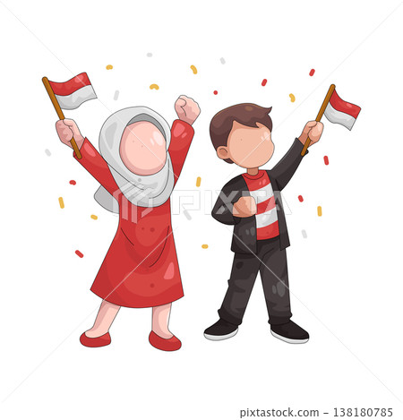 Illustration of Couple Celebrating Indonesian Independence Day 138180785