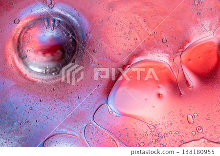Colorful oil bubbles on water surface macro art Colorful oil bubbles on water surface macro art 138180955