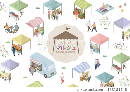 Watercolor-style isometric market illustration set Watercolor-style isometric market illustration set 138181248