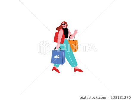 一位年輕女子購物的插圖 一位年輕女子購物的插圖 138181270