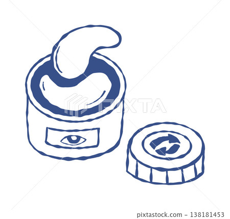 Reusable Silicone Eye Patches in Cosmetic Jar. Sustainable Under Eye Mask Routine and Recyclable Packaging. Vector Illustration Isolated Outline Blue Hand Drawn on White. Reusable Silicone Eye Patches in Cosmetic Jar. Sustainable Under Eye Mask Routine and Recyclable Packaging. Vector Illustration Isolated Outline Blue Hand Drawn on White. 138181453