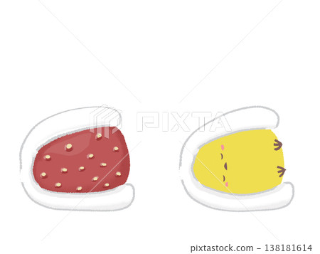 Illustration of a strawberry daifuku and a chick 138181614