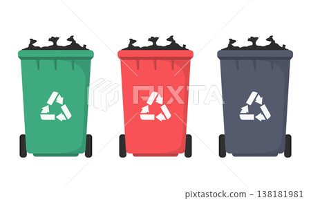 Recycle Bins with Waste 138181981