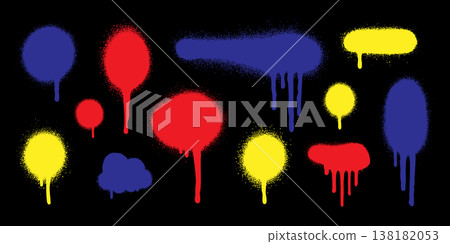 Paint splash texture and spray vector black with isolated abstract background. Grunge splatter drip and paint ink graffiti with brush stain splash. Design paint drop and set spray street Paint splash texture and spray vector black with isolated abstract background. Grunge splatter drip and paint ink graffiti with brush stain splash. Design paint drop and set spray street 138182053