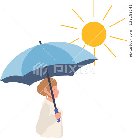 umbrella sun protection illustration woman standing under shade in hot summer weather 138182541